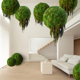 Hanging Moss Sphere with Amaranthus